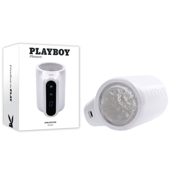 Playboy Pleasure Spin Doctor White Usb Rechargeable Vibrating & Spinning Stroker Sex Dolls & Masturbators