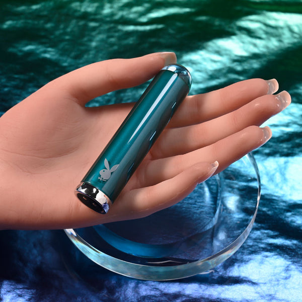 Playboy Pleasure Emerald Blue 9.1 Cm Usb Rechargeable Glass Tipped Bullet Bullets