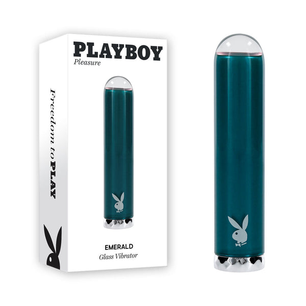 Playboy Pleasure Emerald Blue 9.1 Cm Usb Rechargeable Glass Tipped Bullet Bullets