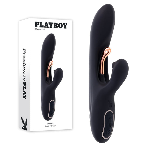 Playboy Pleasure Aureus Black 22.7 Cm Usb Rechargeable Rabbit  With Internal Flicker Rabbit s