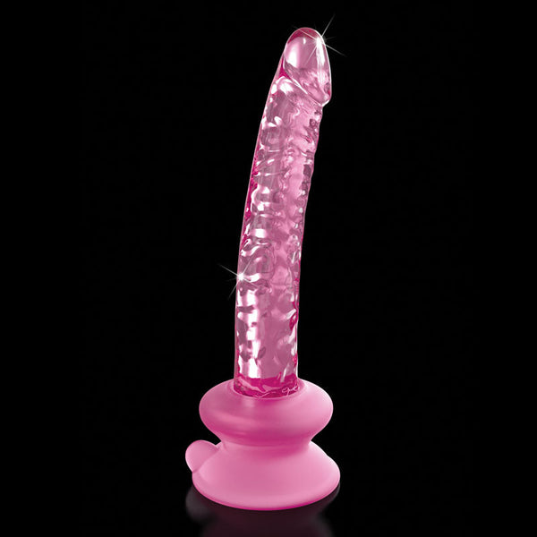 Icicles #86 Pink 17 Cm Glass Dong With Suction Base Glass Dildos