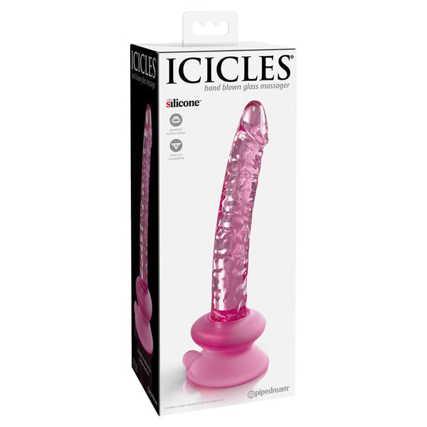 Icicles #86 Pink 17 Cm Glass Dong With Suction Base Glass Dildos