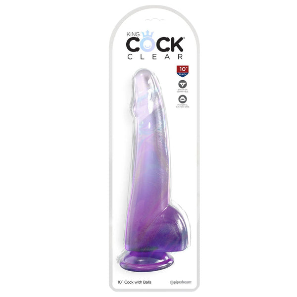 King  Clear 10'' With Balls Purple 25 Cm Dong Realistic Dildos