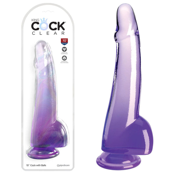 King  Clear 10'' With Balls Purple 25 Cm Dong Realistic Dildos