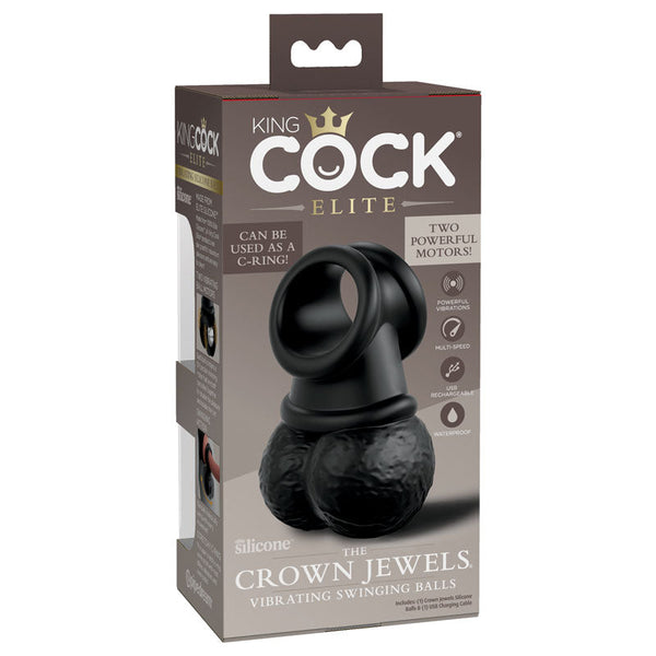 King  Elite The Crown Jewels Vibrating Silicone Balls Black Usb Rechargeable Ring  Rings