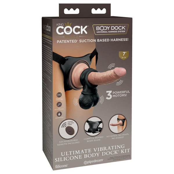 King  Elite Ultimate Vibrating Silicone Body Dock Kit Strap On Harness With 17.8 Cm Dong & Balls Strap Ons