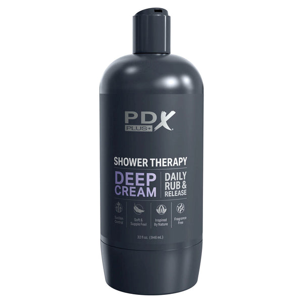 Pdx Plus Shower Therapy Deep Cream Frosted Clear Discreet Stroker With Suction Base Masturbators