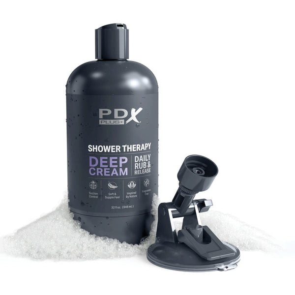Pdx Plus Shower Therapy Deep Cream Frosted Clear Discreet Stroker With Suction Base Masturbators