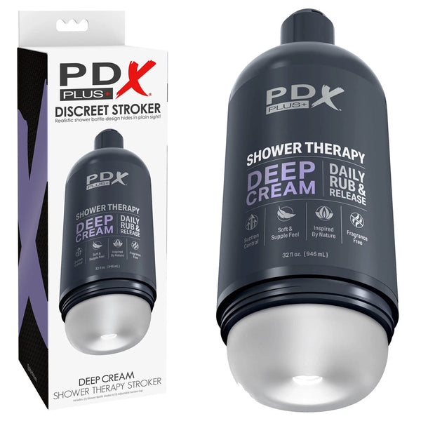 Pdx Plus Shower Therapy Deep Cream Frosted Clear Discreet Stroker With Suction Base Masturbators