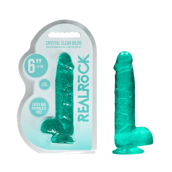 Realrock 6'' Realistic Dildo With Balls Turquoise 15.2 Cm Dong Realistic Dildos