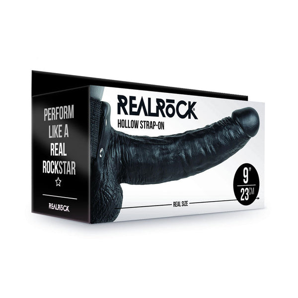 Realrock Hollow Strapon With Balls Black 23 Cm Strap On Strap Ons