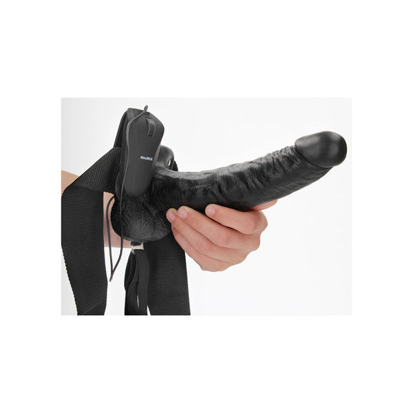 Realrock Vibrating Hollow Strapon + Balls 23Cm Black Strap On Strap Ons