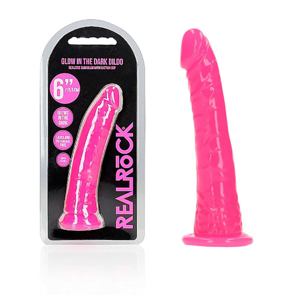 Realrock 15.5 Cm Slim Glow In The Dark Neon Pink (6'') Dong Realistic Dildos
