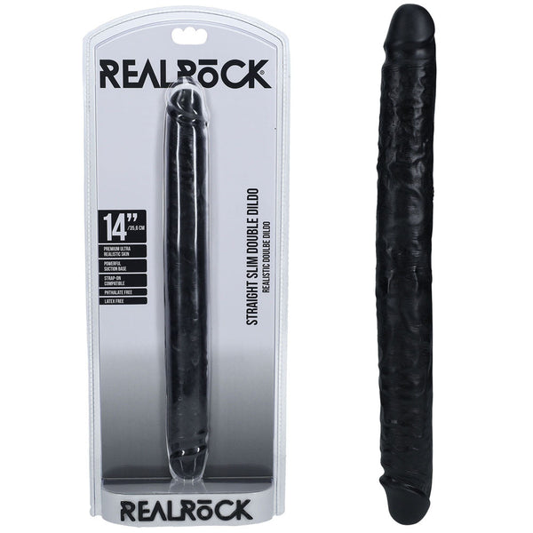 Realrock 35Cm Slim Double Dildo Black (14'') Dong Double Ended Dildos