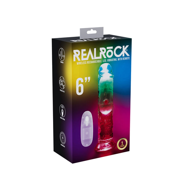 Realrock 6'' No Balls Wireless Rechargeable Led Vibrating Dong Clear With 16.5 Cm Usb Remote Realistic Dildos