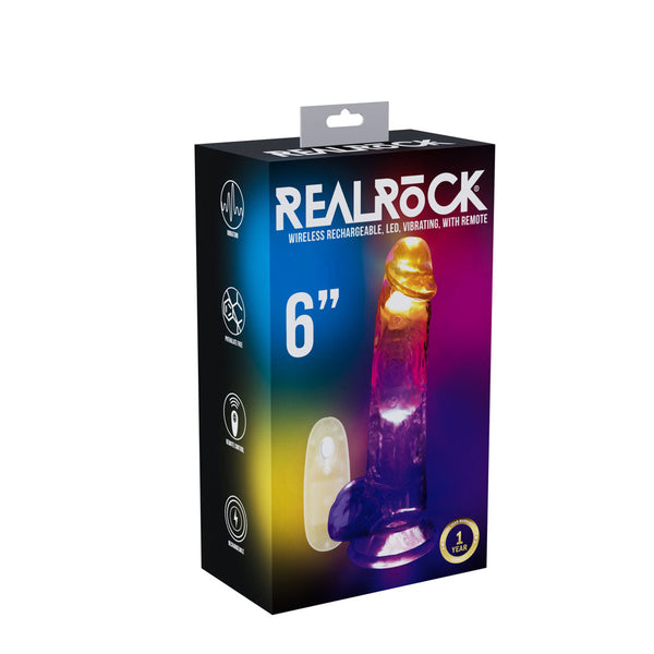 Realrock 6'' With Balls Wireless Rechargeable Led Vibrating Dong Clear 16.2 Cm Usb Remote Realistic Dildos