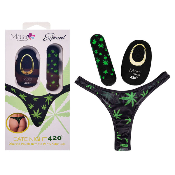 Maia Date Night 420 Panty Vibe L/Xl Black With Usb Rechargeable Bullet & Remote Bullets