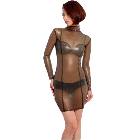 Latex Women Natural Rubber Dress Transparent Black Tight Costumes Fantasy Fetish