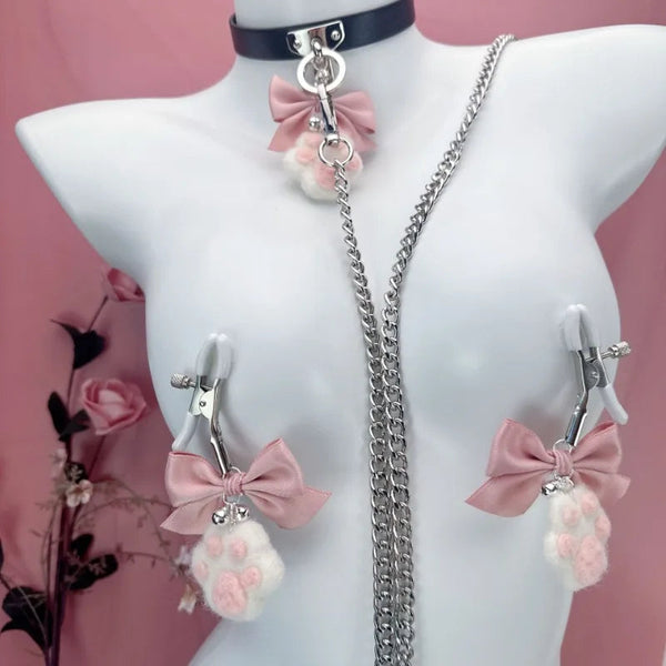 Cute Cat Claw Bell Collar Bow Nipple Clamp Anal Plug Chocker With Leash Sm Training Stimulation Flirting Sex Toys Other Erotic Clothing