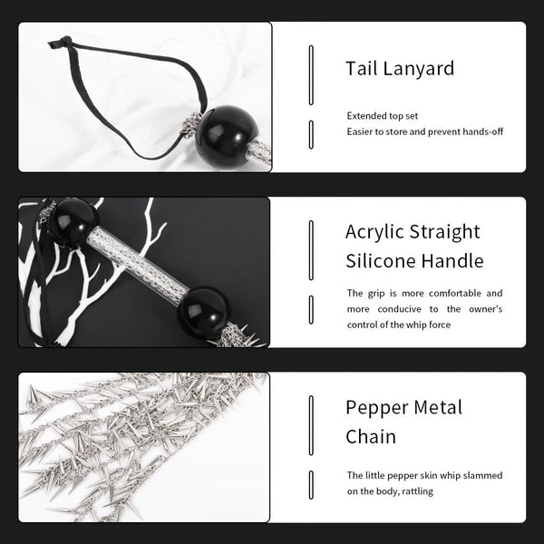 Metal Pepper Double Bead Chain Whip With Restraints Spanking Flogger  Adult Flirting Sex Play Toys For Women And Couples Restraint Kits & Sets