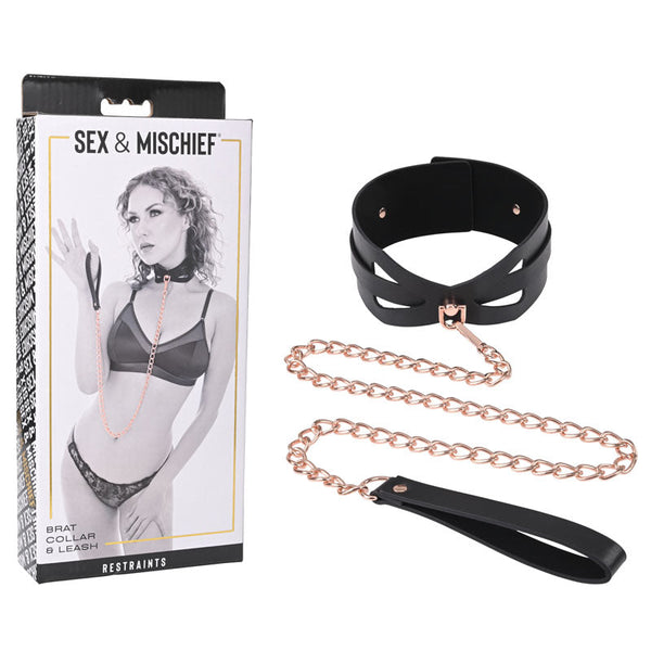 Sex & Mischief Brat Collar Leash Rose Gold/Black Restraint Restraint Kits & Sets