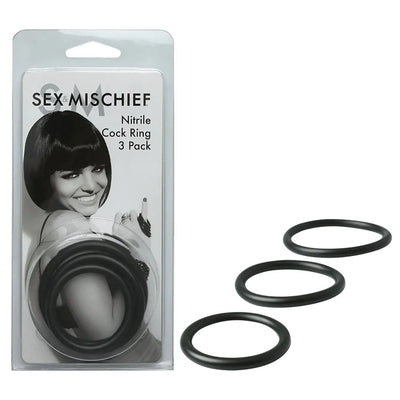 Sex & Mischief Nitrile  Ring 3 Pack Black Rings Set Of Sizes  Rings
