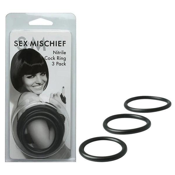 Sex & Mischief Nitrile  Ring 3 Pack Black Rings Set Of Sizes  Rings