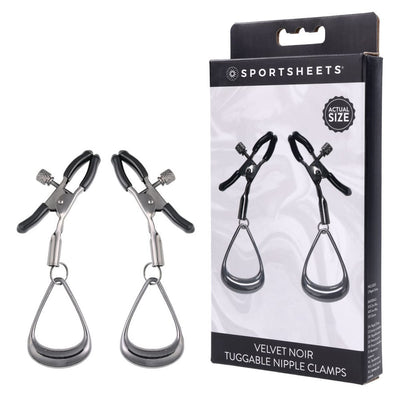 Sportsheets Velvet Noir Tuggable Nipple Clamps Gunmetal Adjustable Restraints Nipple & Clitoral Toys