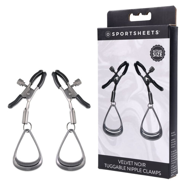 Sportsheets Velvet Noir Tuggable Nipple Clamps Gunmetal Adjustable Restraints Nipple & Clitoral Toys