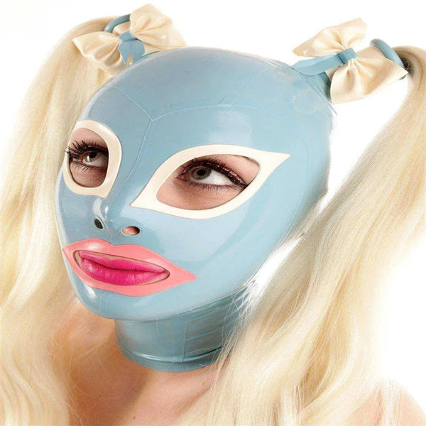 Handmade Latex Hood Fetish Rubber Mask With Braid Wigs Back Zipper Club Wear Hoods