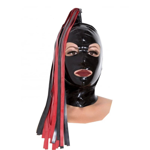 Latex Fetish Hood Unisex Rubber Costume Headgear Cross Dressing Cosplay Wigs Facial Hair
