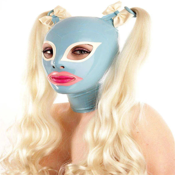 Handmade Latex Hood Fetish Rubber Mask With Braid Wigs Back Zipper Club Wear Hoods