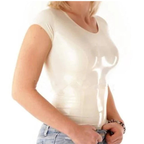 Latex Natural Handmade White T Shirt Costumes For Women Rubber Top Customise