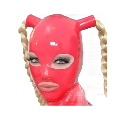 100 Percent Latex Mask Rubber Unisex Hood With Pigtails Fetish Two Braid Wigs Headgear Customized Hoods