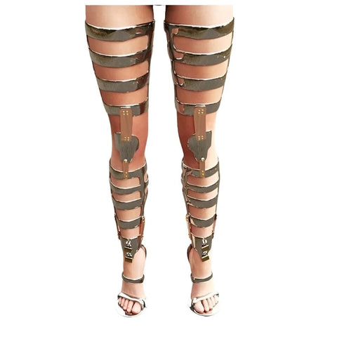 Silver Over Knee High Hollow Sandal Thin Heel Peep Toe Women Shoes Boots