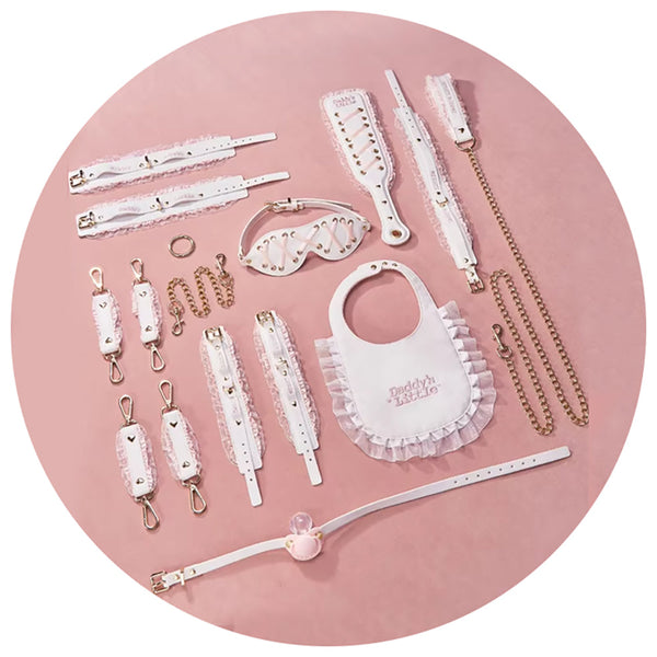 Ddlg  Set Cute Abdl  Lace Shackles And Foot Cuffs Handcuffs Restraint Toy Sm Fetish Mouth Gag Game For Couple Restraint Kits & Sets