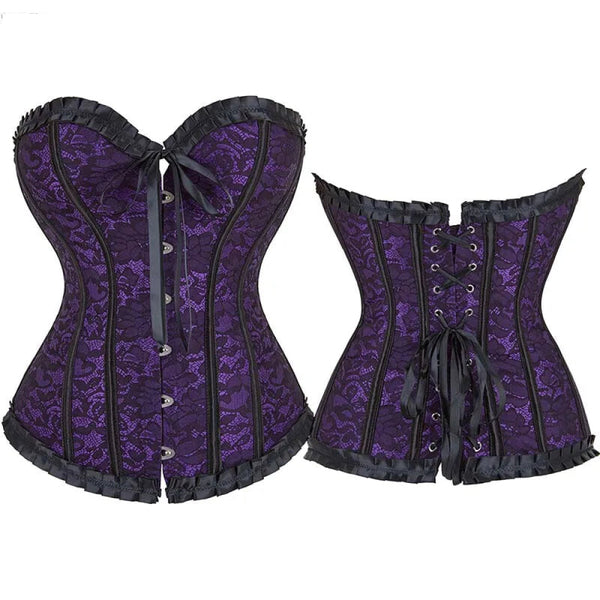 Fishbone Bow Tight Chest Binder Bustier For Gothic Dress Women 10 Ruffled Lace Victorian Corset Top Purple Medium Corsets & Bustiers