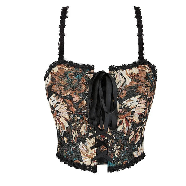 Brown Steampunk Vest Tank Top With Lace And Strap 6Xl Corsets & Bustiers