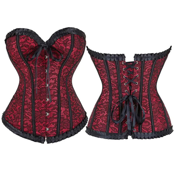 Floral Lace Up Overbust Corset For Mature Women Red 4Xl Corsets & Bustiers