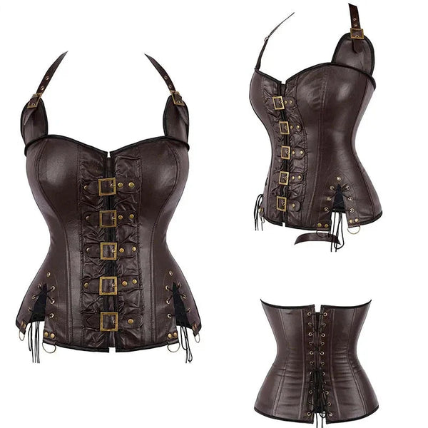 Steampunk Corselet With Zip & Buckle Women Gothic Fishbone Corset Brown Xs Corsets & Bustiers