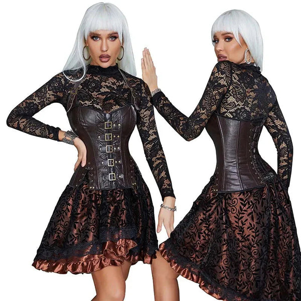 Steampunk Corselet With Zip & Buckle Women Gothic Fishbone Corset Brown Xs Corsets & Bustiers