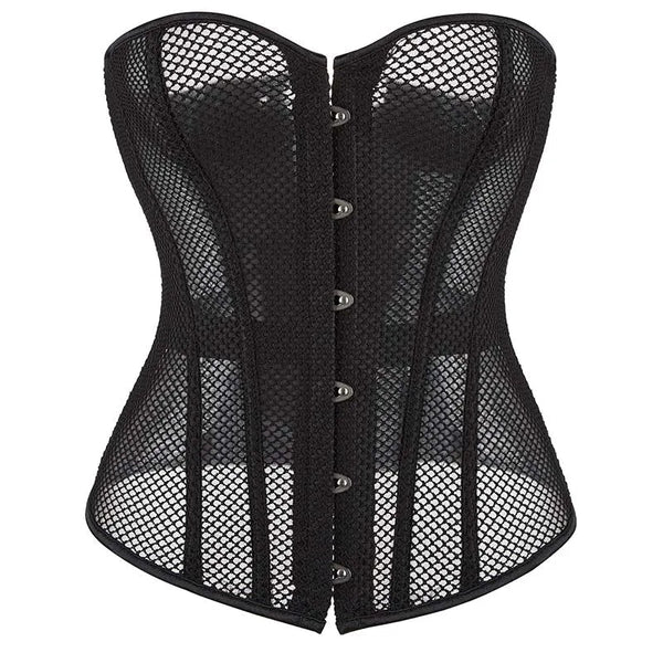 Transparent Gothic Corset With Thong Plus Size S 6Xl Mesh Net Lingerie Bustier Medium Corsets & Bustiers