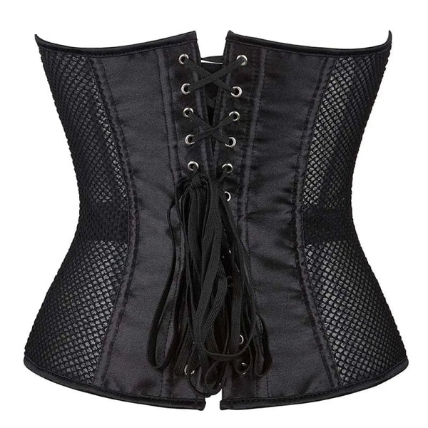 Fish Bone Gothic Mesh Net Patchwork Satin Overbust Corset Xs Corsets & Bustiers