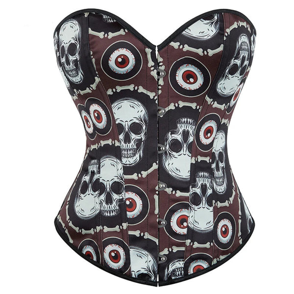 Skull Print Gothic Corset Front Busk Closure Lace Up Boned Plus Size Xs Xl Corsets & Bustiers