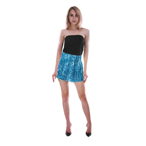 Ladies Adult Deluxe Sequin Skirt Party Costume Dress Up Bling Fringe Tassel Light Blue Women's Costumes
