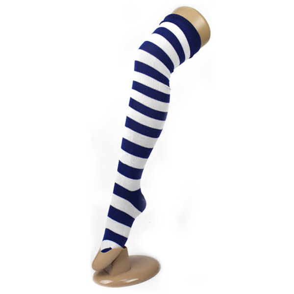 Br Costumes Over The Knee Plain Striped High Thigh Ladies Long Womens Stripey Stocking Blue/White Socks