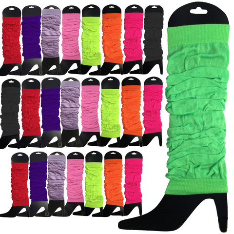 24 Leg Warmers Knitted Womens Neon Party Knit Ankle Fluro Dance Costume 80S Bulk Assorted Pack Women's Costumes