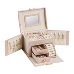 Veile Studios Light Pink Luxury Pu Leather Jewelry Storage Box 3 Tier Organizer With Mirror For Necklaces Earrings And Rings(Jewelry Is Photo Prop Not