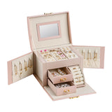 Veile Studios Light Pink Luxury Pu Leather Jewelry Storage Box 3 Tier Organizer With Mirror For Necklaces Earrings And Rings(Jewelry Is Photo Prop Not