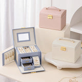 Veile Studios Light Pink Luxury Pu Leather Jewelry Storage Box 3 Tier Organizer With Mirror For Necklaces Earrings And Rings(Jewelry Is Photo Prop Not